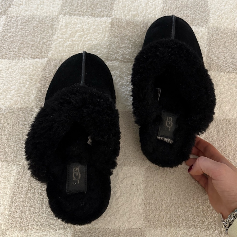 UGG Black Plush Platform Slippers
